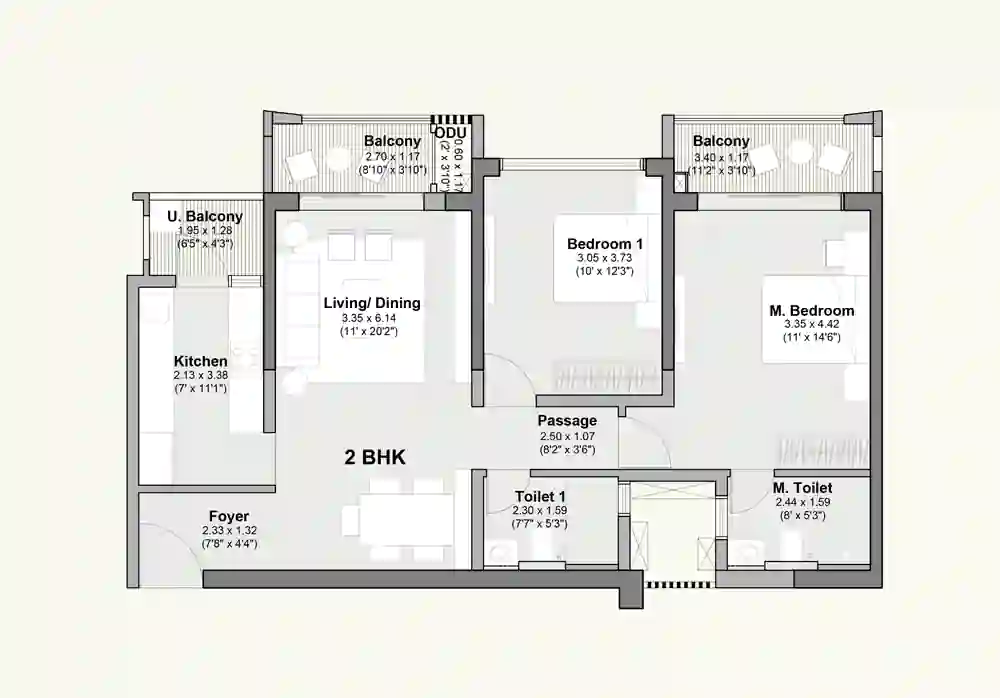 Floor Plan - Godrej Elaris 2 BHK