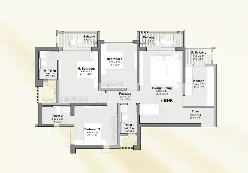 Floor Plan - Godrej Elaris 3 BHK