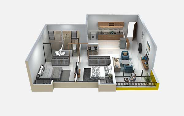 Floor Plan - Riverview City 2 BHK
