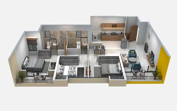 Floor Plan - Riverview City 3 BHK