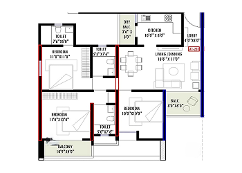 Floor Plan - Kamdhenu The Astria - 3 BHK
